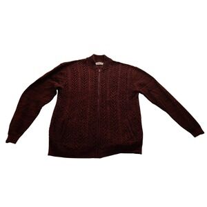 Lavane New York Men's XL Full‎ Zip Cable Knit Cardigan Sweater Burgundy Marled